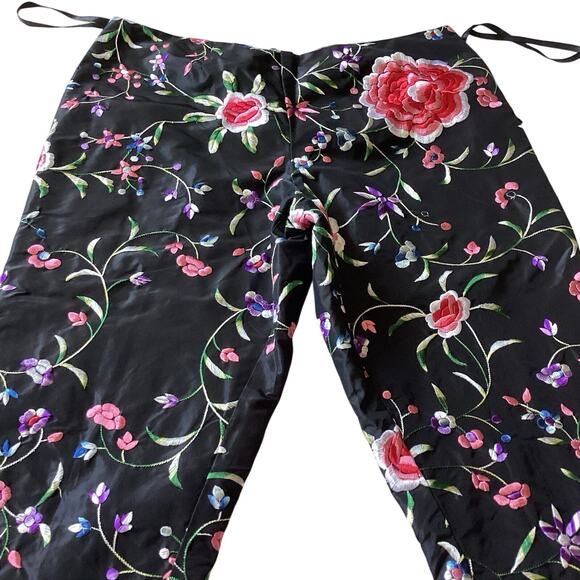 VTG Fiori Di Zucca Silk Embroidered Pants - Medium Italian Floral Y2K Castlecore - Picture 8 of 14